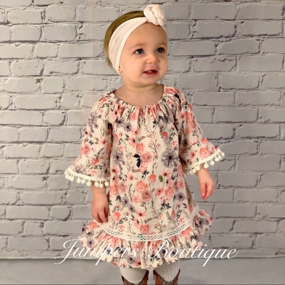 Other - Boutique Girls Pink & Olive Floral Dress